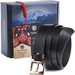 Pasek skórzany Peterson PTN SSZ-5 czarny. Czarne paski damskie Peterson, bez wzorów, ze skóry. Za 67.99 zł.