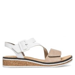 Sandały Rieker. Brązowe sandały damskie Rieker, bez wzorów, bez obcasa, na płaskiej podeszwie, bez zapięcia. Za 289.99 zł.