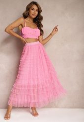 Różowa Spódnica Tiulowa z Gumką w Talii Ozdobiona Falbanami Missalisha. Czerwone spódnice damskie Renee, na co dzień, na lato, l, bez wzorów, z materiału, eleganckie, maxi. Za 74.99 zł.