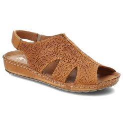 Pomarańczowe Sandały Kampa Wygodne Skórzane Buty Na Lato. Brązowe sandały damskie KAMPA, bez wzorów, ze skóry, bez obcasa, bez zapięcia. Za 239.00 zł.