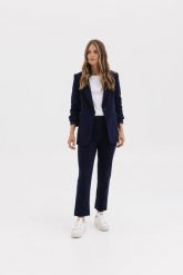 SPODNIE NANCY GRANATOWE XS - Flawless. Niebieskie spodnie materiałowe damskie Flawless, bez wzorów, z gumy. Za 350.00 zł.
