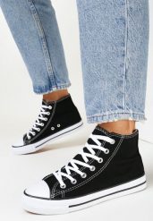 Czarne Sznurowane Trampki z Cholewką za Kostkę Socerio. Czarne trampki damskie Born2be, bez wzorów, za kostkę, bez zapięcia. Za 39.99 zł.