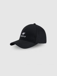 4F Czapka z daszkiem strapback uniseks - czarna L/XL. Czarne czapki z daszkiem damskie 4F, bez wzorów, z materiału. Za 79.99 zł.