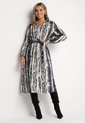 Szara Wiskozowa Sukienka Koszulowa Wiązana Paskiem Ellariah. Szare sukienki damskie Born2be, z aplikacjami, z wiskozy, eleganckie, bez ramiączek. W wyprzedaży za 118.99 zł.