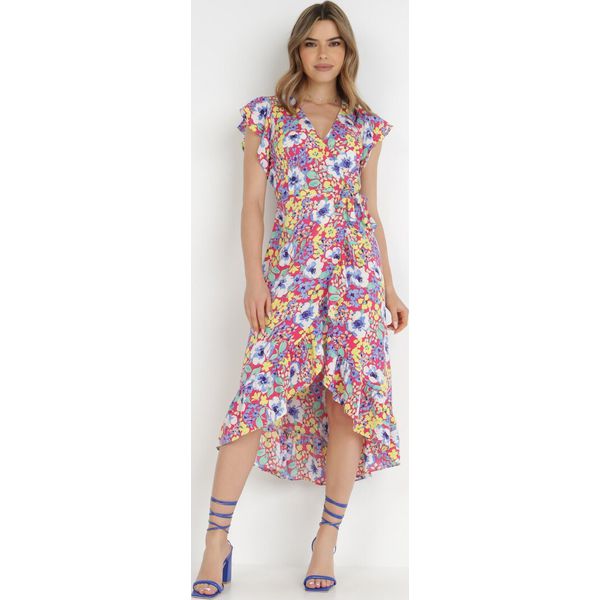 Fuksjowa Sukienka Cileda. Czerwone sukienki damskie Born2be, bez wzorów, z tkaniny, wakacyjne, bez ramiączek. Za 159.99 zł.