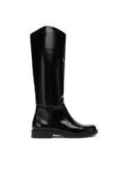 DeeZee Kozaki W4LD191801 Czarny. Czarne kozaki damskie DeeZee, z materiału, bez obcasa, na płaskiej podeszwie, bez zapięcia. Za 259.99 zł.