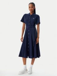 Lacoste Sukienka koszulowa EF9621 Granatowy Regular Fit. Niebieskie sukienki damskie Lacoste, bez wzorów, z bawełny, bez ramiączek. Za 689.99 zł.