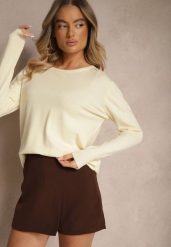 Jasnobeżowy Sweter z Dodatkiem Kaszmiru Ozdobiony Ściągaczami Sanadora. Brązowe swetry klasyczne damskie Renee, z jeansu, bez kołnierzyka. Za 59.99 zł.
