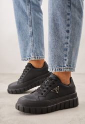 Czarne Casualowe Sneakersy VICES na Grubej Podeszwie z Tłoczeniami Therelle. Czarne obuwie sportowe damskie Born2be, z dzianiny, bez zapięcia. Za 89.99 zł.