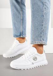 Srebrne Sneakersy z Perforacją i Ozdobnym Metalicznym Detalem Eviravia. Szare obuwie sportowe damskie Born2be, bez zapięcia. Za 99.99 zł.