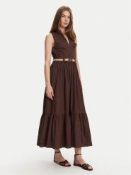 TWINSET Sukienka codzienna 251TT2101 Brązowy Regular Fit. Brązowe sukienki damskie Twinset, bez wzorów, z bawełny, bez ramiączek. Za 999.99 zł.