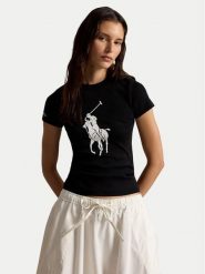 Polo Ralph Lauren T-Shirt 211A96259003 Czarny Slim Fit. Czarne t-shirty damskie Polo Ralph Lauren, s, bez wzorów, z bawełny, bez kołnierzyka. Za 549.99 zł.
