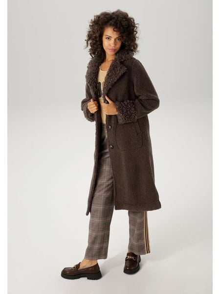 Aniston Płaszcz pluszowy w kolorze ciemnobrązowym rozmiar: 40. Brązowe płaszcze damskie Aniston, bez wzorów, bez kaptura. Za 130.50 zł.