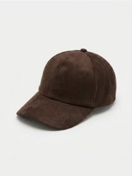 Czapka z daszkiem z imitacji zamszu - brązowy. Brązowe czapki z daszkiem damskie Sinsay, bez wzorów. Za 17.99 zł.