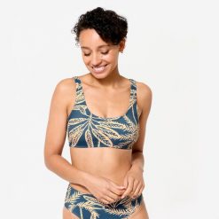 Góra kostiumu kąpielowego surfingowego damska Olaian Aurely Palmer. Niebieskie bikini OLAIAN, bez wzorów, z elastanu. Za 69.99 zł.