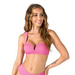 Góra od stroju kąpielowego ROXY Love The Coco V. Czerwone bikini Roxy, bez wzorów. Za 84.99 zł.