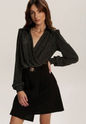 Czarno-Złota Sukienka Roseblossom. Czarne sukienki damskie Renee, bez wzorów, prążkowane, klasyczne, bez ramiączek. Za 139.99 zł.