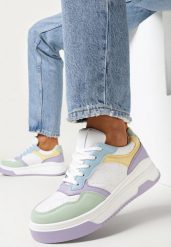 Biało-Fioletowe Sneakersy na Grubej Podeszwie Lessa. Białe obuwie sportowe damskie Born2be, bez zapięcia. Za 69.99 zł.