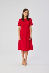 Czerwona Midi Sukienka z Ozdobnymi Zakładkami. Czerwone sukienki damskie MOE, bez wzorów, z elastanu, bez ramiączek. Za 326.90 zł.