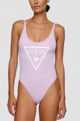 GUESS Lawendowy damski jednoczęściowy strój kąpielowy z logo Violet, Rozmiar S. Fioletowe stroje jednoczęściowe Guess, z aplikacjami. Za 389.99 zł.