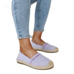 Fioletowe espadryle z cyrkoniami Abia. Fioletowe espadryle damskie bez wzorów, z gumy, bez obcasa. Za 74.48 zł.