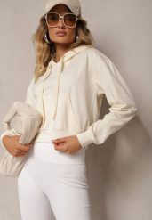 Jasnobeżowa Bluza z Kapturem i Bawełną Ozdobiona Ściągaczami Evianae. Brązowe bluzy damskie Renee, l, bez wzorów, z bawełny, z kapturem. Za 29.99 zł.