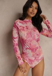 Różowe Body Siateczkowe w Abstrakcyjny Wzór Folenaria. Czerwone body i gorsety Renee, z aplikacjami. Za 59.99 zł.