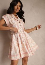 Różowa Koszulowa Sukienka z Wiskozy z Paskiem z Klamrą Nitalana. Czerwone sukienki damskie Renee, bez wzorów, z materiału, eleganckie, bez ramiączek. W wyprzedaży za 195.99 zł.