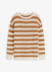 Sweter oversize z czystej bawełny. Brązowe swetry klasyczne damskie bonprix, z bawełny, bez kołnierzyka. Za 107.99 zł.