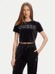 Guess T-Shirt V3BI01 K0232 Czarny Regular Fit. Czarne bluzki damskie Guess, l, z aplikacjami, z syntetyku, bez kołnierzyka. Za 199.99 zł.
