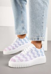 Biało-Niebieskie Sneakersy na Grubej Podeszwie z Ażurową Cholewką Ellisene. Białe obuwie sportowe damskie Born2be, bez zapięcia. Za 89.99 zł.