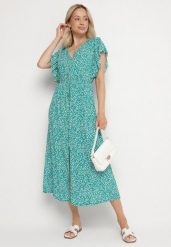 Zielona Bawełniana Sukienka z Gumką w Talii w Drobne Kwiatki Nulinea. Zielone sukienki damskie Born2be, bez wzorów, z bawełny, eleganckie, bez ramiączek. Za 79.99 zł.
