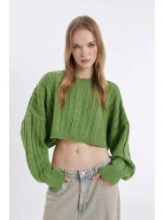 DeFacto Sweter w kolorze zielonym rozmiar: M. Zielone swetry klasyczne damskie DeFacto, m, ze splotem, bez kołnierzyka. Za 100.99 zł.