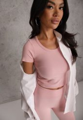 Różowy Krótki T-shirt Basic z Okrągłym Dekoltem Gresalor. Czerwone t-shirty damskie Renee, m, bez wzorów, z jeansu, bez kołnierzyka. Za 49.99 zł.