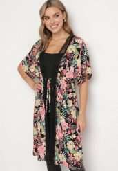 Czarna Sukienka Narzutka w Kwiaty Wiązana w Talii Enaliah. Czarne sukienki damskie Born2be, bez wzorów, eleganckie, bez ramiączek. Za 109.99 zł.