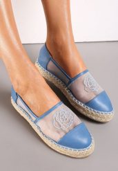 Niebieskie Espadryle z Cholewką z Siatki na Podeszwie ze Sznurka Chenthe. Niebieskie espadryle damskie Renee, bez wzorów, z jeansu, bez obcasa. Za 39.99 zł.