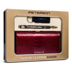 Zestaw prezentowy Peterson PTN ZD17 czerwony. Czerwone portfele damskie Peterson, bez wzorów, ze skóry. Za 171.99 zł.