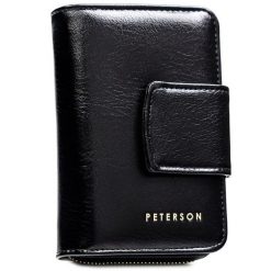 Portfel damski Peterson PTN 009-HF czarny. Czarne portfele damskie Peterson, bez wzorów, ze skóry ekologicznej. Za 59.99 zł.