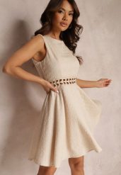 Beżowa Sukienka z Wycięciami w Pasie Bez Rękawów Caside. Brązowe sukienki damskie Renee, bez wzorów, bez ramiączek. Za 149.99 zł.