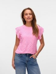 Vero Moda Koszulka "Tassa" w kolorze różowym rozmiar: S. Różowe bluzki damskie Vero Moda, s, bez wzorów, bez kołnierzyka, bez ramiączek. Za 52.55 zł.