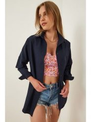 Happiness Istanbul Koszula w kolorze granatowym rozmiar: 40. Niebieskie koszule damskie Happiness Istanbul, bez wzorów, bez kołnierzyka, bez ramiączek. Za 66.00 zł.