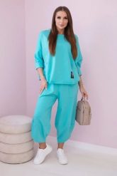 Komplet bawełniany bluza + spodnie miętowy. Zielone bluzy damskie KESI, l, bez wzorów, z bawełny, bez kaptura. Za 284.37 zł.