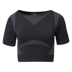 Damski crop top IQ Cross The Line Ingel. Czarne koszulki sportowe damskie IQ, bez wzorów, bez ramiączek, na fitness i siłownię. Za 174.17 zł.