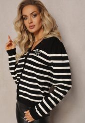 Czarny Kardigan w Paski na Guziki Eliasa. Czarne kardigany damskie Renee, z aplikacjami, z tkaniny. Za 129.99 zł.