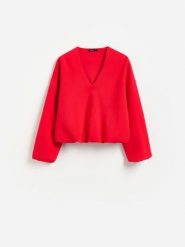 Bluza z bawełną - czerwony. Czerwone bluzy damskie Reserved, l, bez wzorów, z bawełny, bez kaptura. Za 129.99 zł.