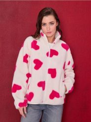 Bluza bomberka ze wzorem w serca - wielobarwny. Bluzy damskie Sinsay, l, bez wzorów, bez kaptura. Za 69.99 zł.