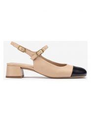 Unisa Skórzane czółenka w kolorze beżowo-czarnym rozmiar: 38. Brązowe czółenka damskie Unisa, bez wzorów, z okrągłym noskiem, bez obcasa. Za 260.99 zł.