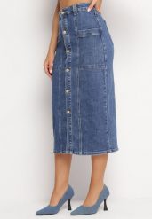 Niebieska Ołówkowa Spódnica Jeansowa Midi z Guzikami Kandela. Niebieskie spódnice damskie Born2be, xs, bez wzorów, z jeansu, midi. Za 59.99 zł.