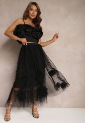 Czarna Spódnica High Waist z Gumką w Talii o Siateczkowym Wykończeniu Vikkissa. Czarne spódnice damskie Renee, na spotkanie biznesowe, m, bez wzorów, eleganckie, maxi. Za 119.99 zł.