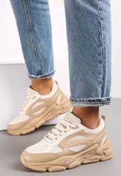 Ciemnobeżowe Sneakersy na Grubej Podeszwie ze Wstawkami Tula. Brązowe obuwie sportowe damskie Renee, za kostkę, bez zapięcia. Za 109.99 zł.